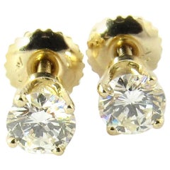 Vintage 14 Karat Yellow Gold Round Brilliant Diamond Stud Earrings .78 Carat