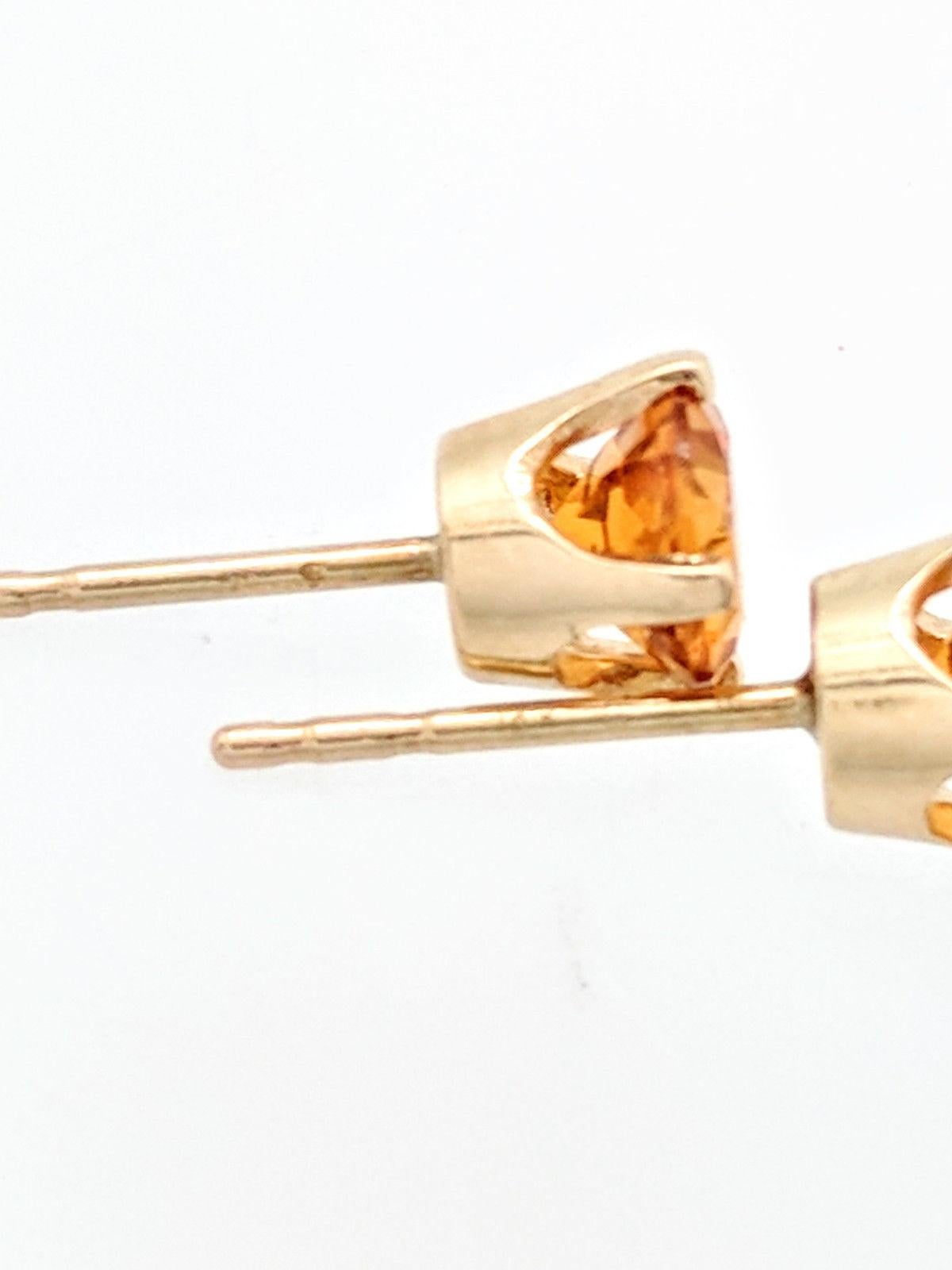 14-Karat Yellow Gold Round Citrine Four-Prong Stud Earrings In Excellent Condition In Gainesville, FL