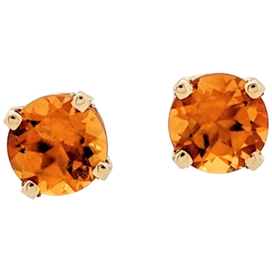 14-Karat Yellow Gold Round Citrine Four-Prong Stud Earrings
