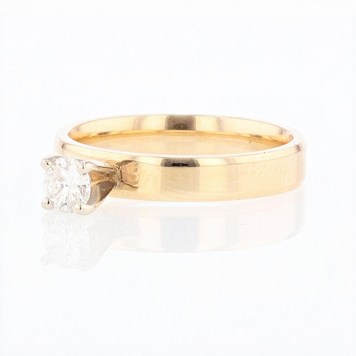 Modern 14 Karat Yellow Gold Round Cut Diamond Solitaire Engagement Ring For Sale