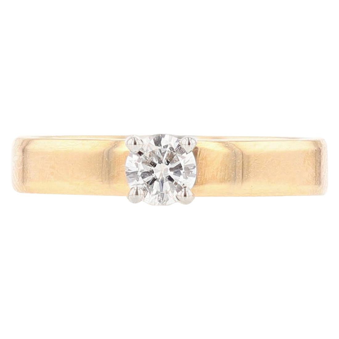 14 Karat Yellow Gold Round Cut Diamond Solitaire Engagement Ring For Sale
