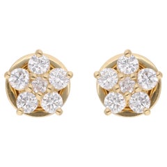 14 Karat Yellow Gold Round Cut SI/H Dainty Diamond Floral Stud Earrings