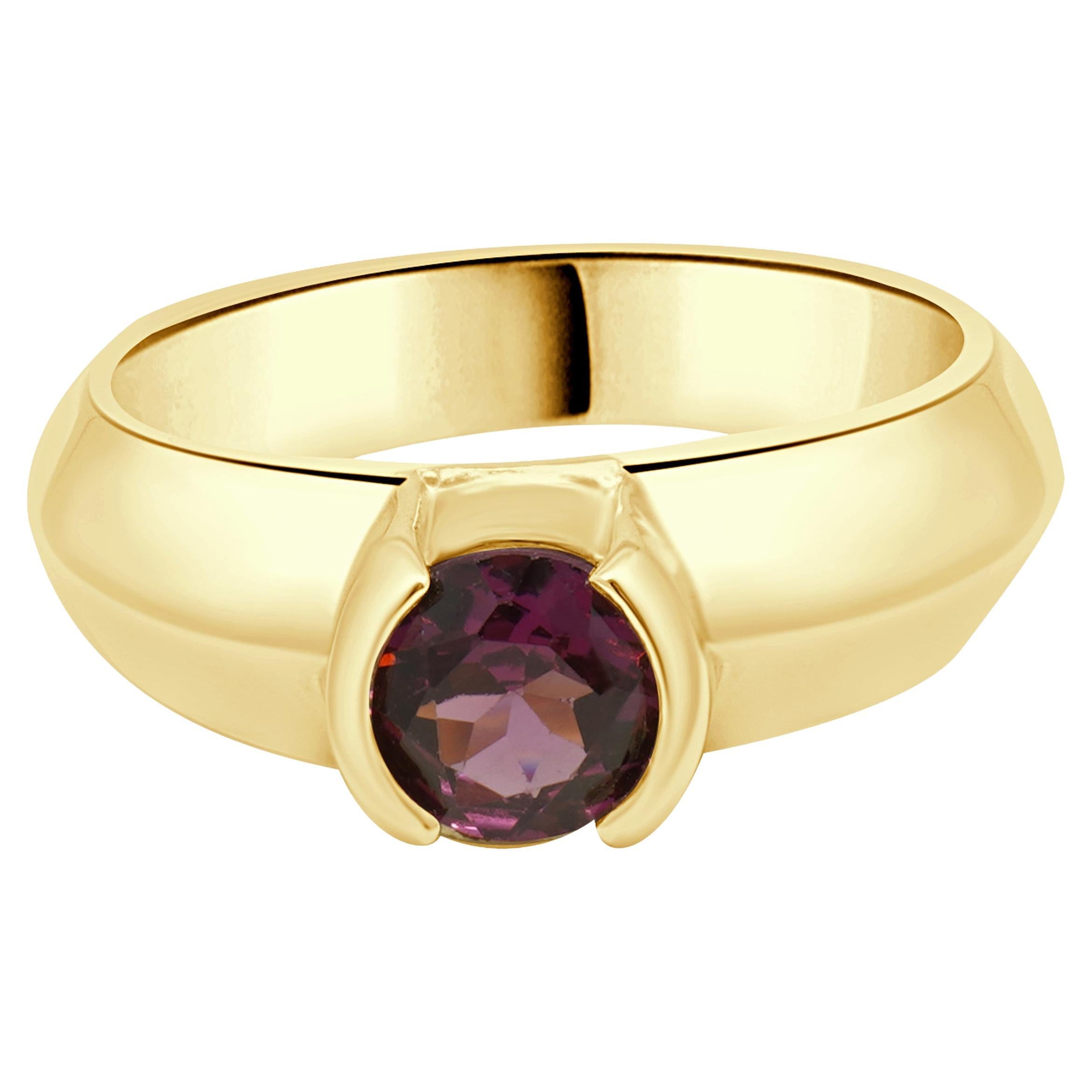 14 Karat Gelbgold Rundschliff Solitär Rosa Turmalin Ring im Angebot