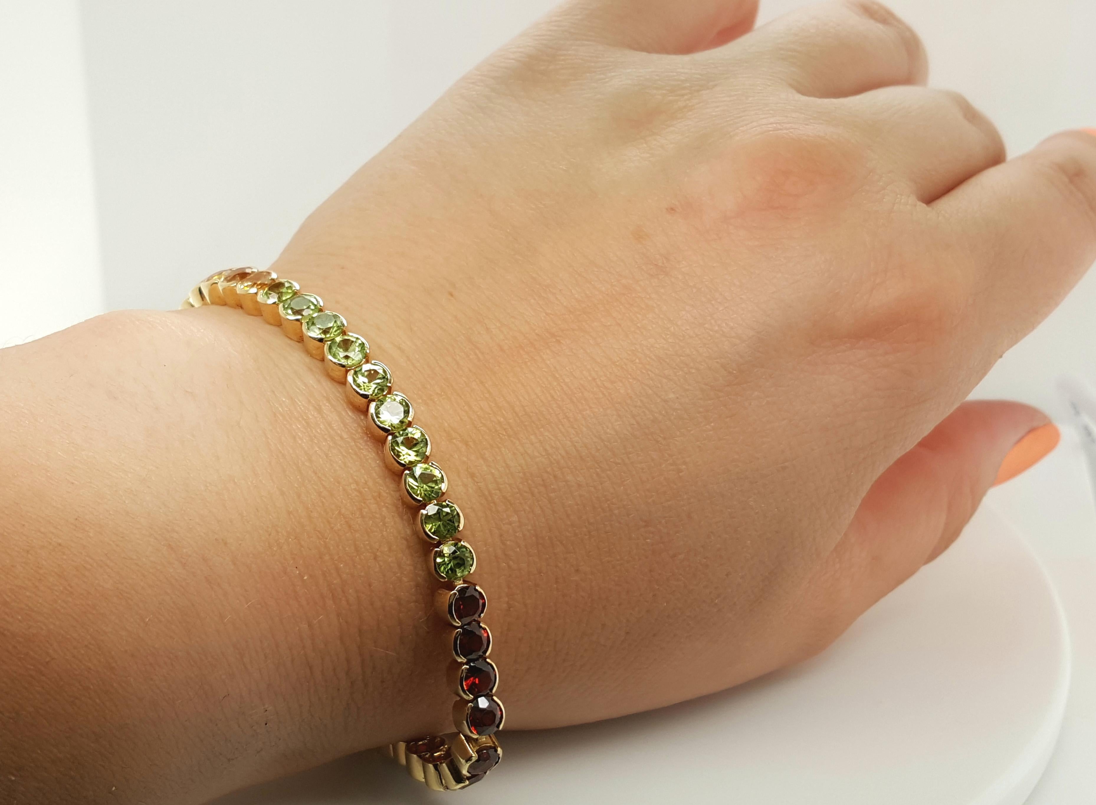 Armband aus 14 Karat Gelbgold Rundschliff Topas Granat Citrin Amethyst Peridot im Angebot 3