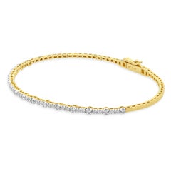 14 Karat Yellow Gold Round Diamond Flex Bangle Bracelet 7.0"