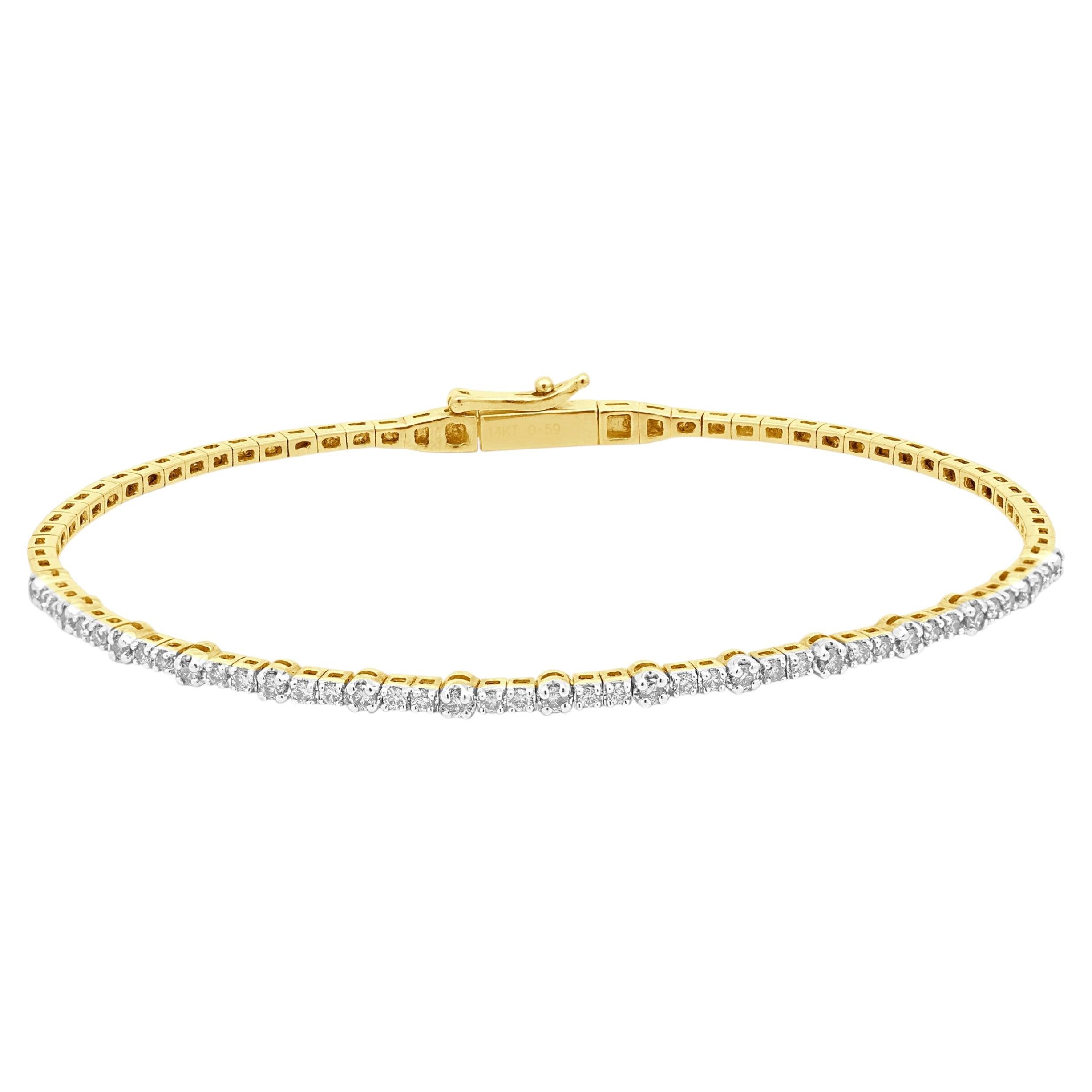 14 Karat Yellow Gold Round Diamond Flex Bangle Bracelet 7.0"