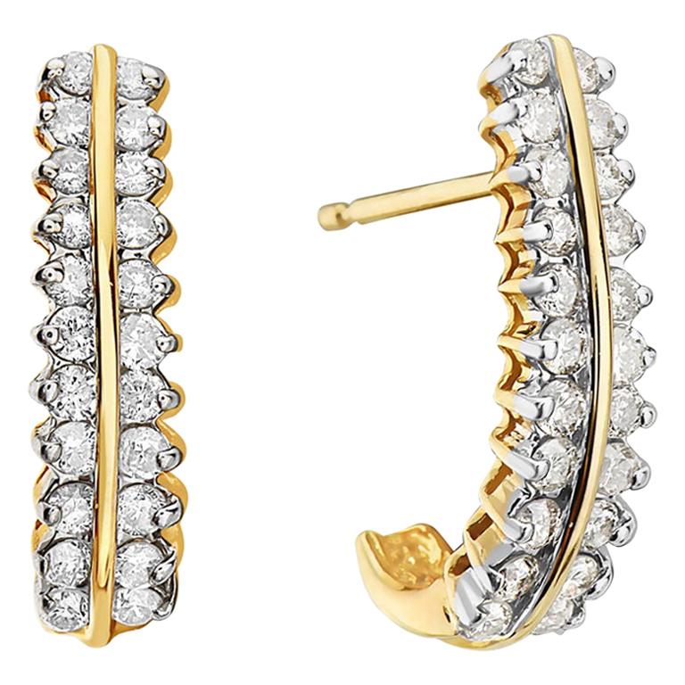 14 Karat Yellow Gold Round Diamond Hoop Earrings