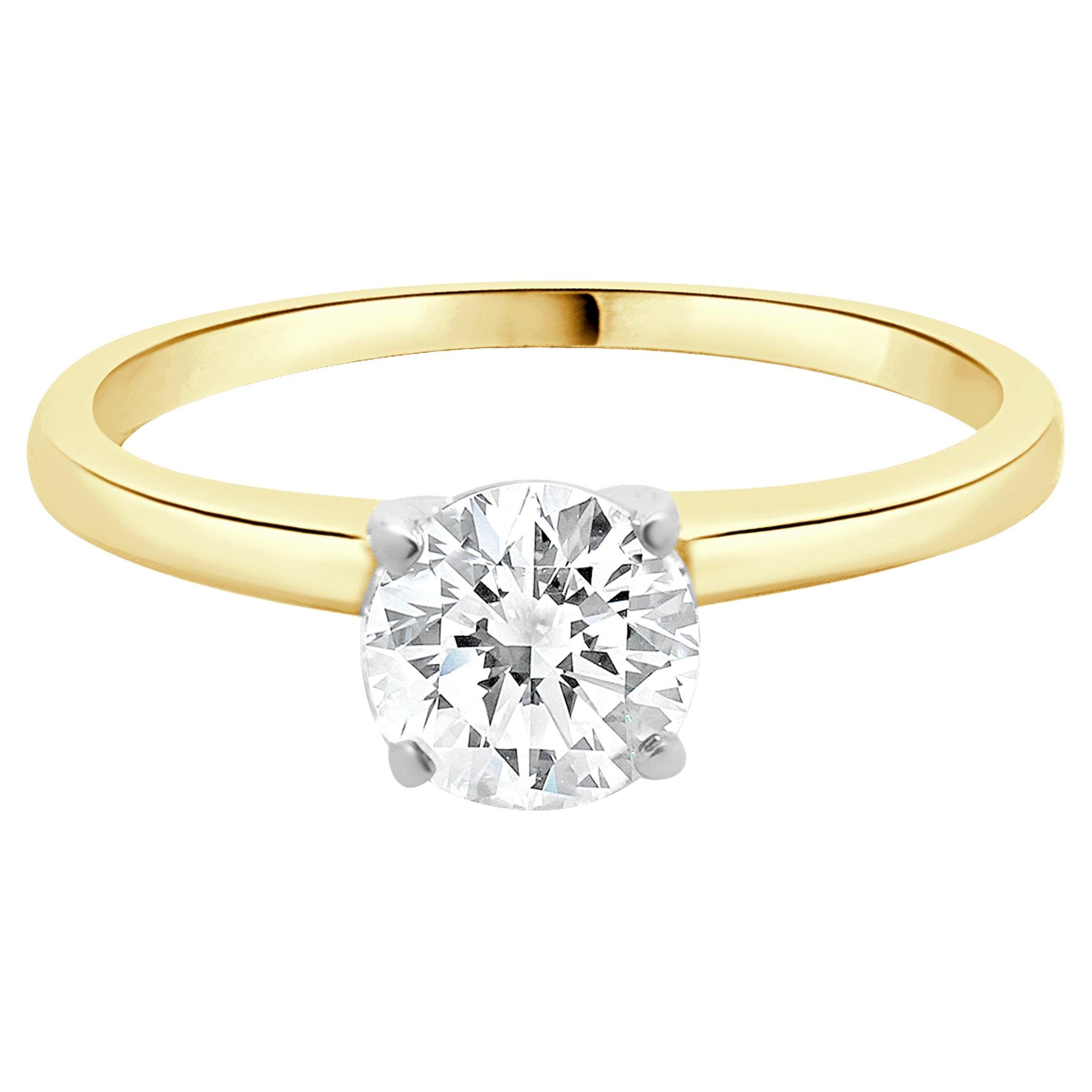 14 Karat Yellow Gold Round Diamond Solitaire Engagement Ring