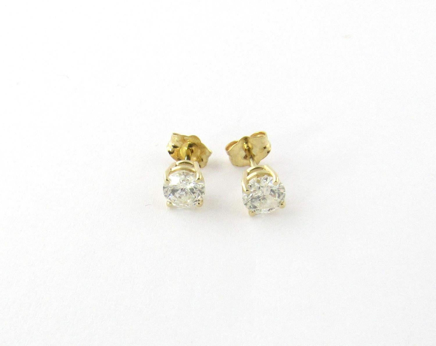 Women's 14 Karat Yellow Gold Round Diamond Stud Earrings