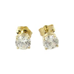 14 Karat Yellow Gold Round Diamond Stud Earrings