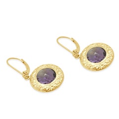 14 Karat Yellow Gold Round Faceted Amethyst Dangle Earrings
