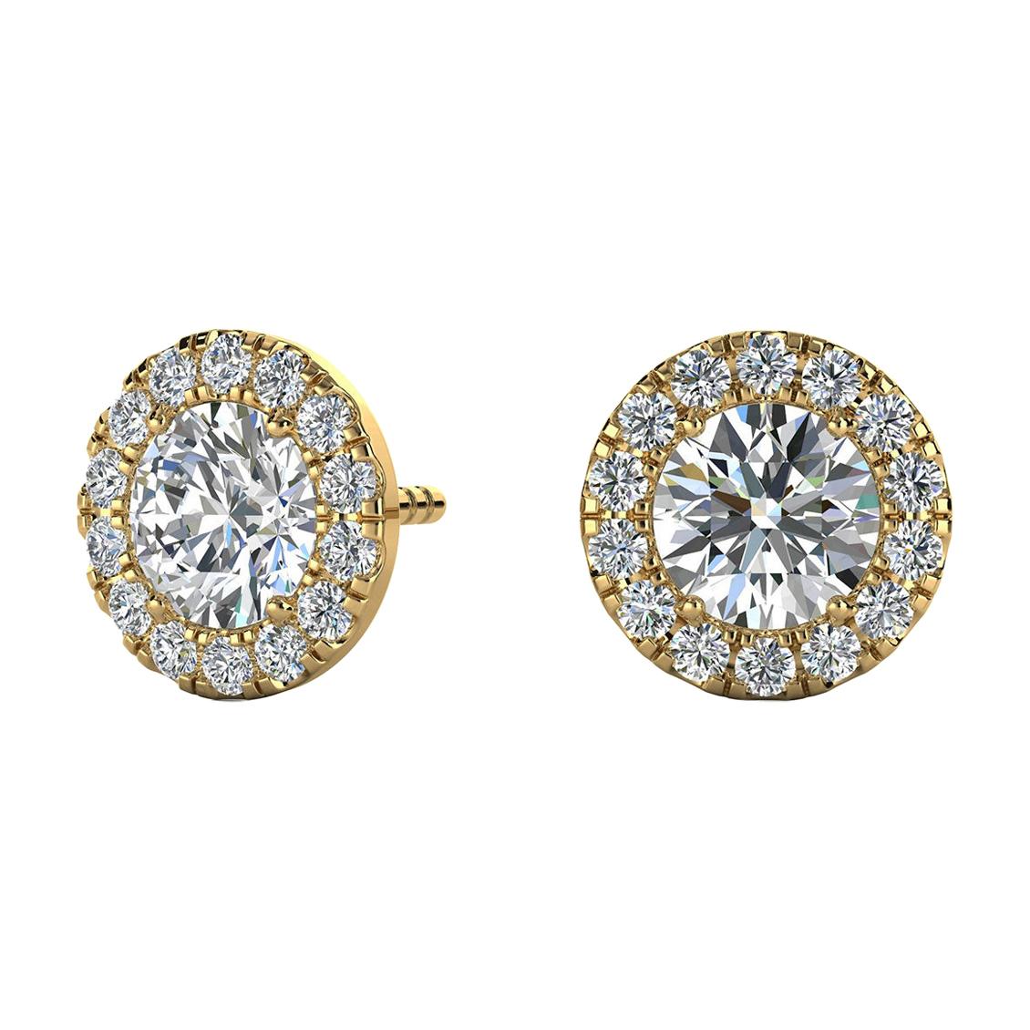 14 Karat Gelbgold Runde Halo Diamant-Ohrringe '1 Karat' im Angebot
