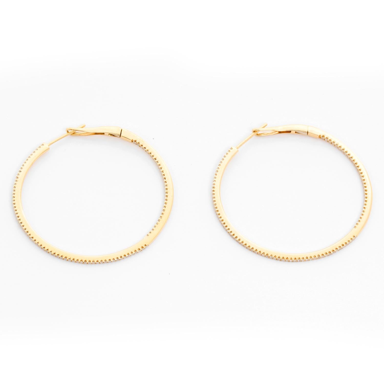 Women's 14 Karat Yellow Gold Round Inside Out Hoops For Sale