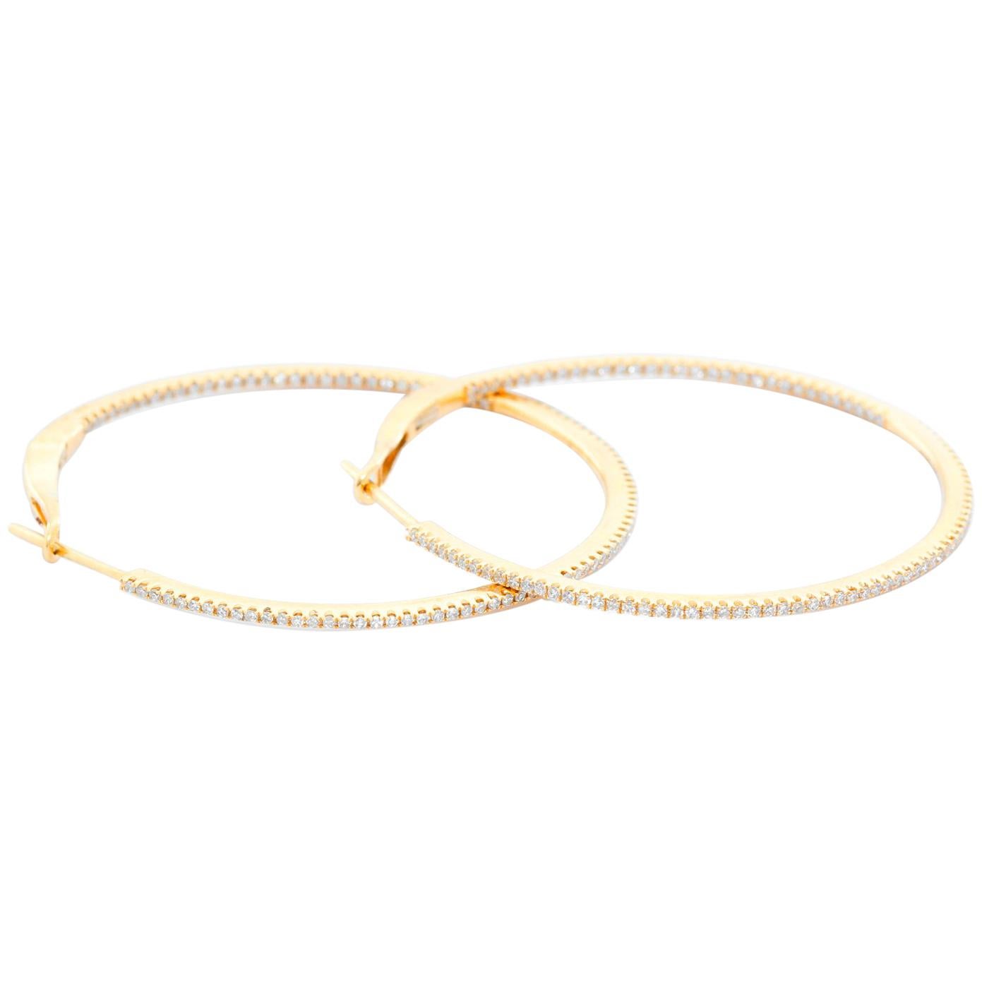 14 Karat Yellow Gold Round Inside Out Hoops For Sale