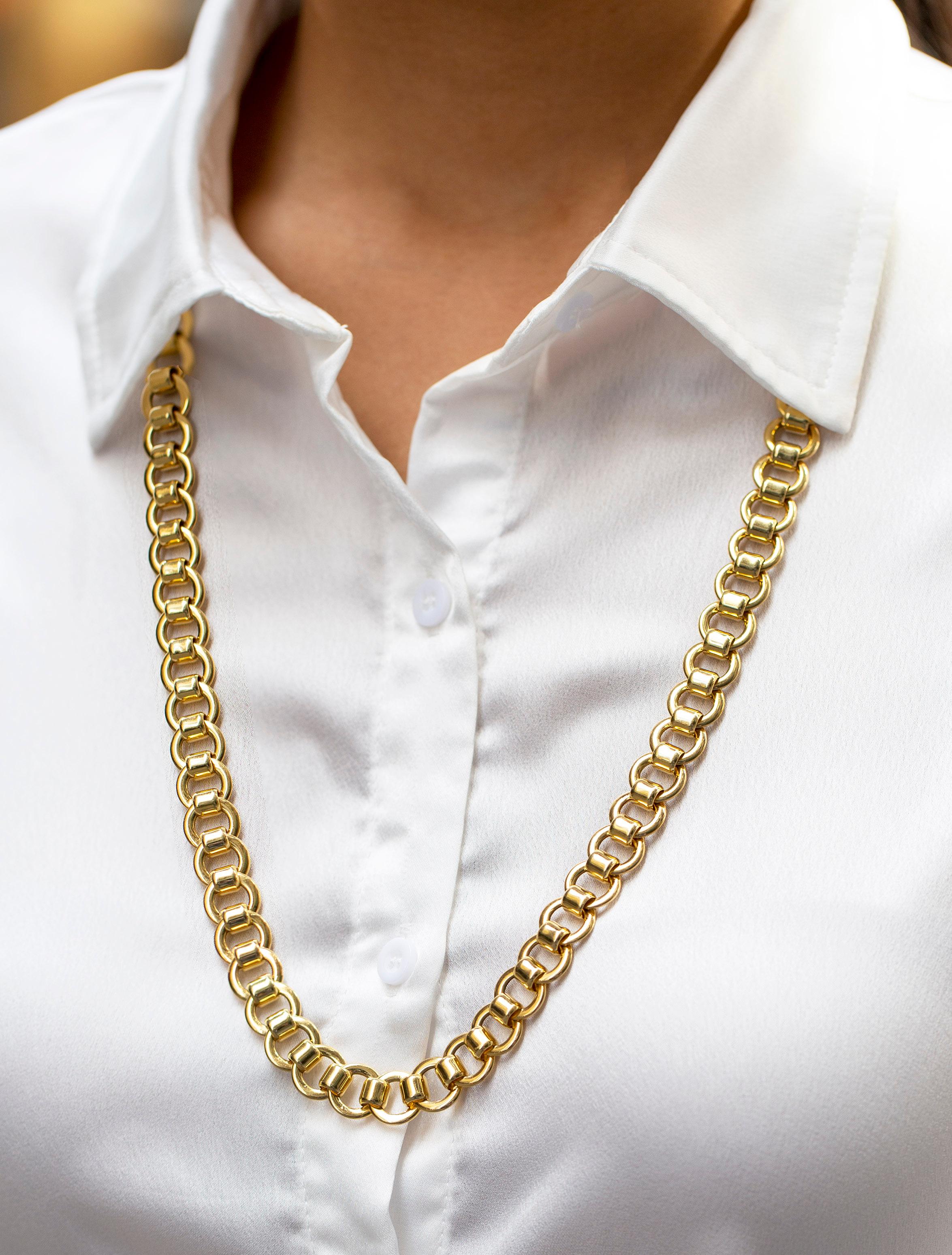 14 Karat Yellow Gold Round Link Chain Necklace In Excellent Condition For Sale In New York, NY