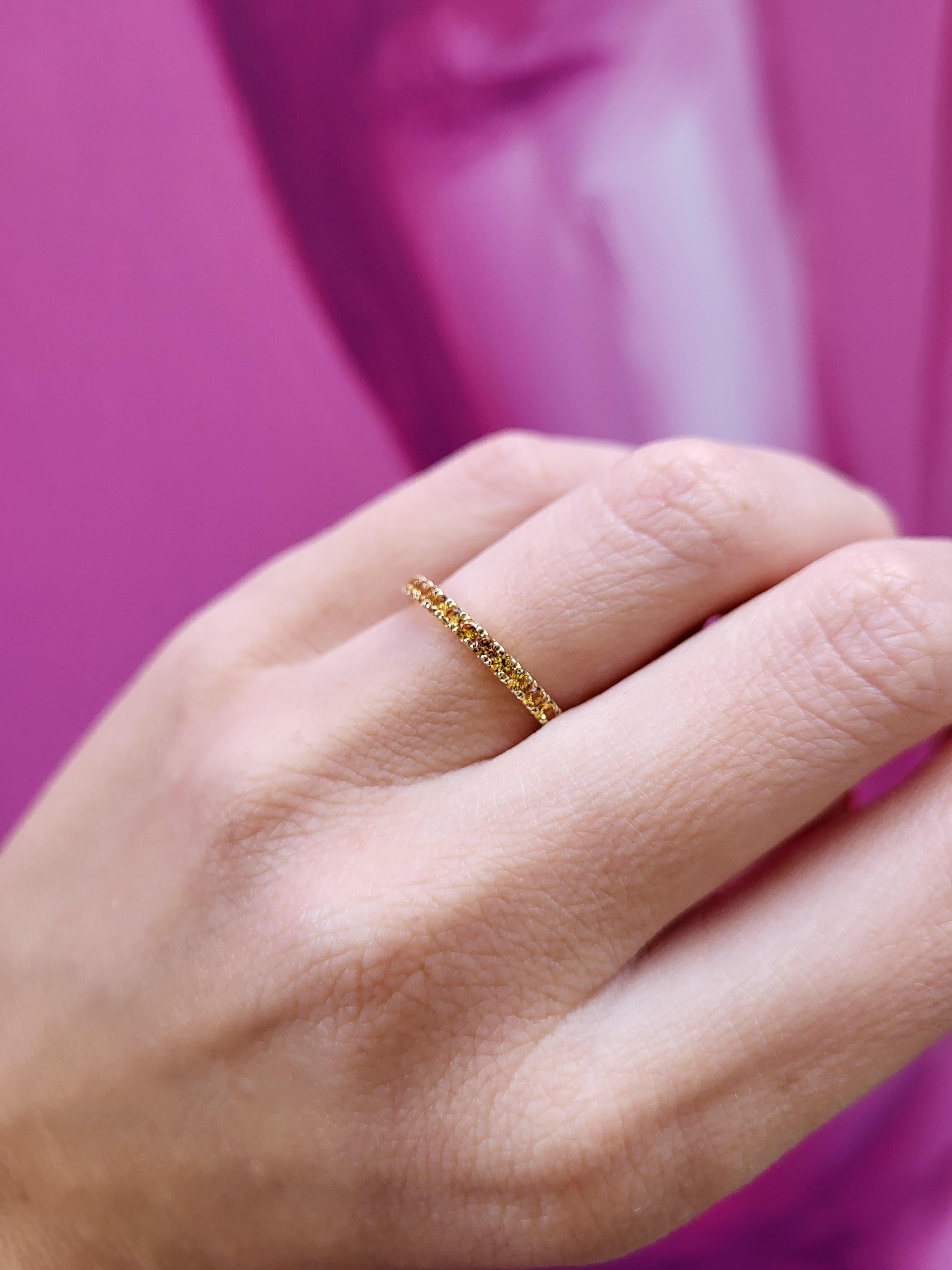 14 Karat Yellow Gold Round Natural Yellow Sapphire Stacking Band For Sale 7
