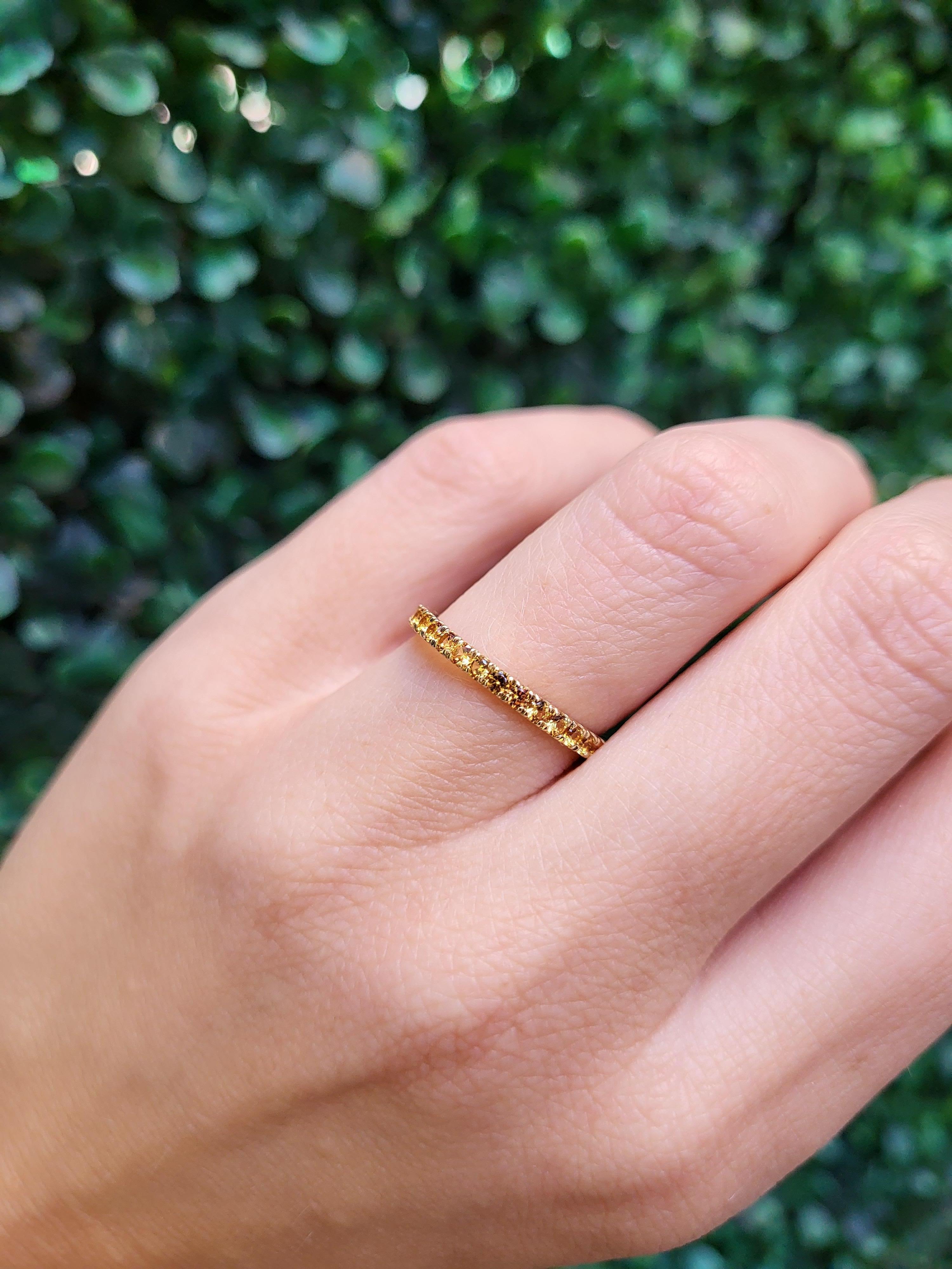 14 Karat Yellow Gold Round Natural Yellow Sapphire Stacking Band For Sale 8