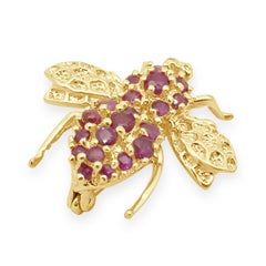 14 Karat Yellow Gold Round Ruby Bee Pin