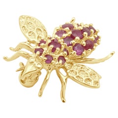 14 Karat Yellow Gold Round Ruby Bee Pin