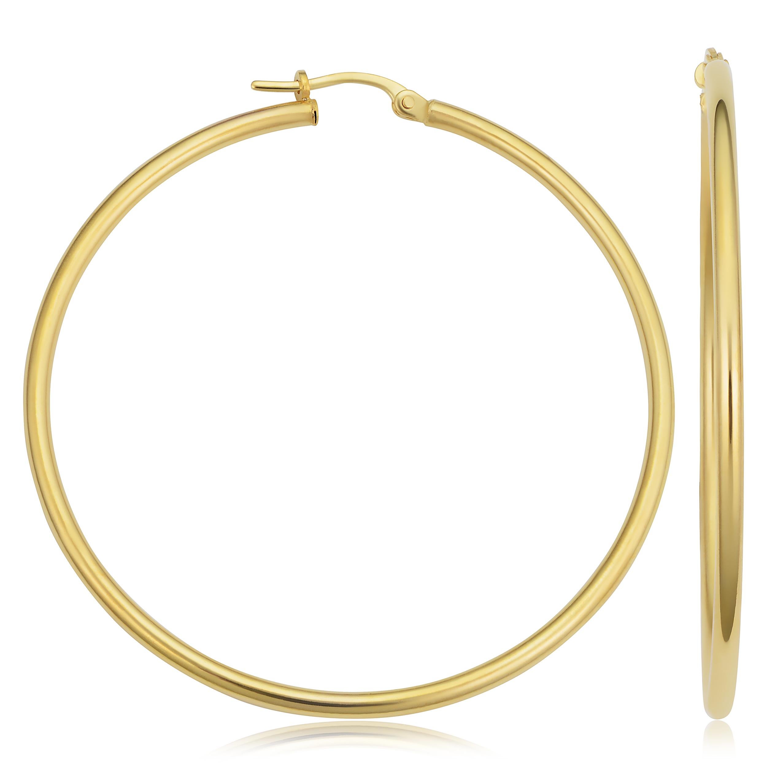 14 Karat Yellow Gold Round Tube Hoop Earrings In Fair Condition For Sale In Great neck, NY