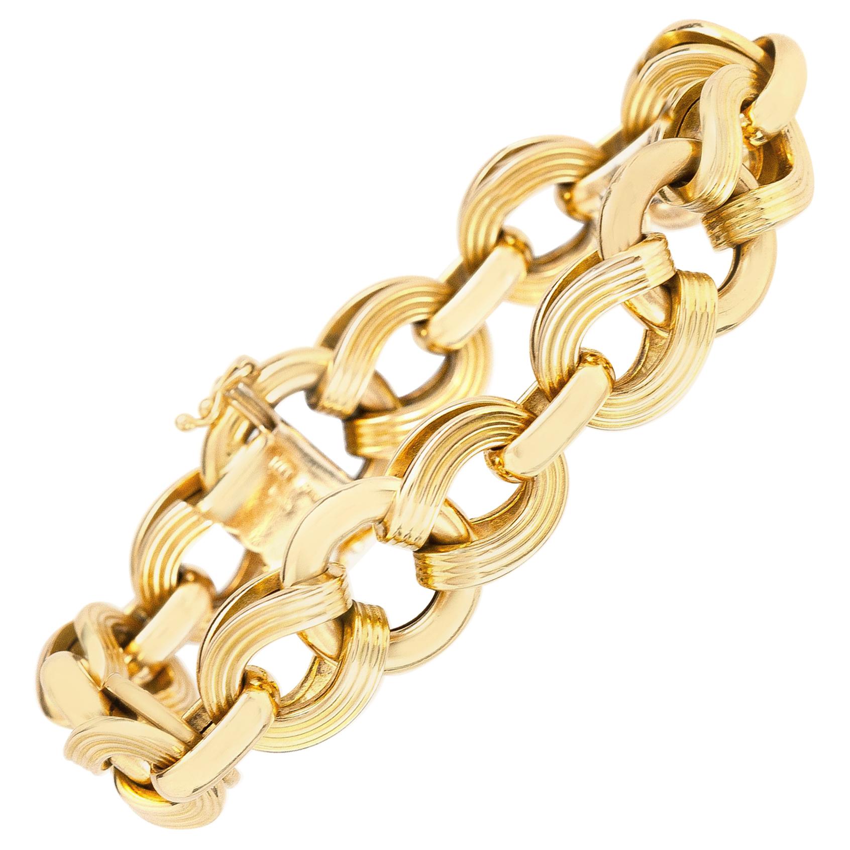 14 Karat Yellow Gold Rounds Links Bracelet For Sale