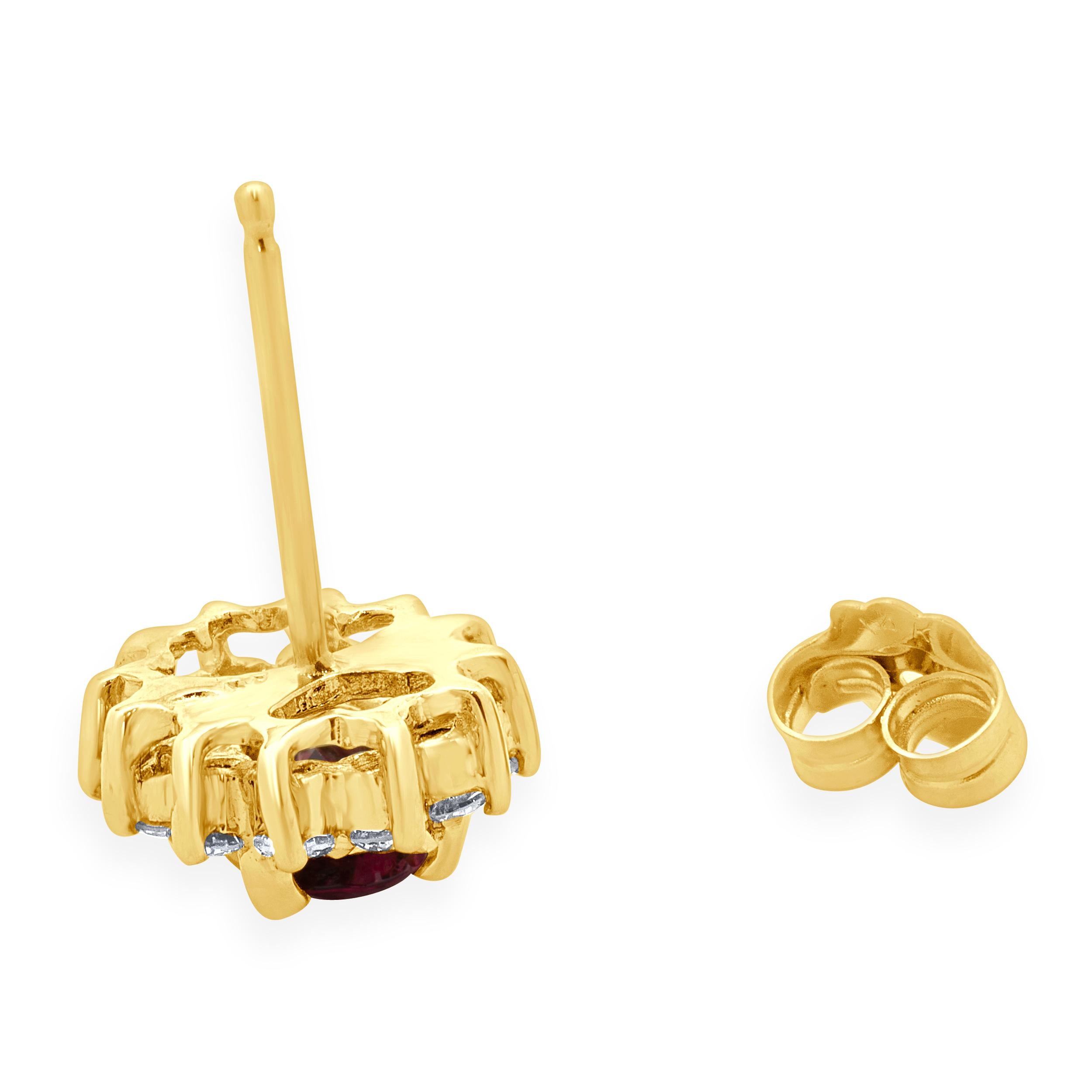 Clous d'oreilles en or jaune 14 carats, tourmaline rubellite et diamants Excellent état - En vente à Scottsdale, AZ