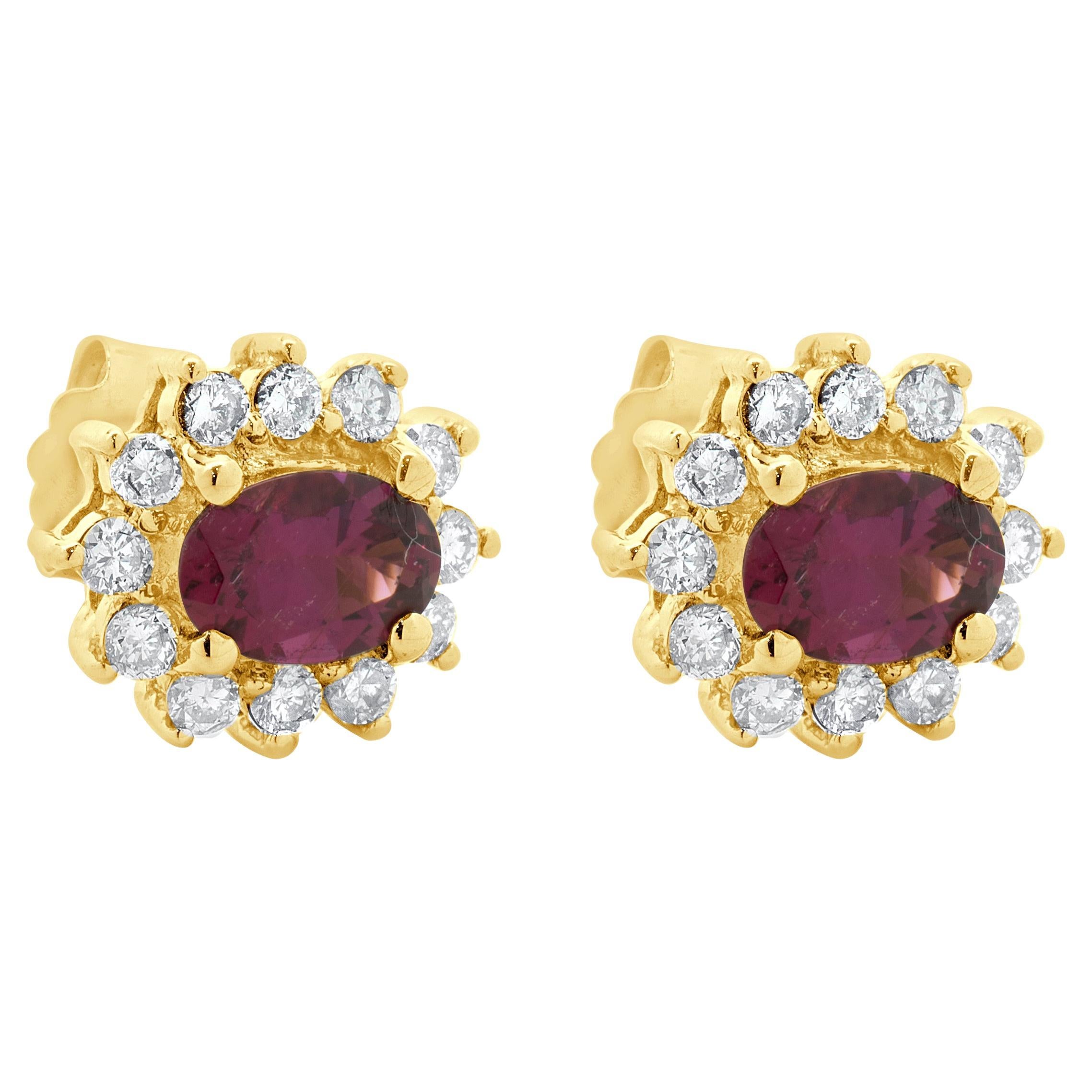 Ohrstecker aus 14 Karat Gelbgold mit Rubellit, Turmalin und Diamanten