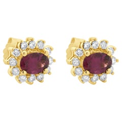 Clous d'oreilles en or jaune 14 carats, tourmaline rubellite et diamants