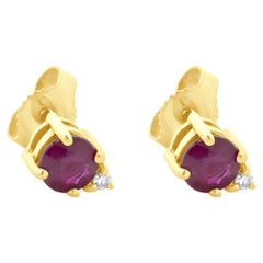 Clous d'oreilles en or jaune 14 carats, tourmaline rubellite et diamants