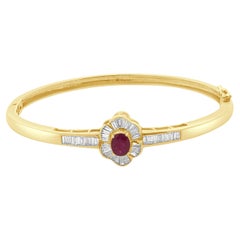 14 Karat Yellow Gold Ruby and Baguette Diamond Bangle Bracelet