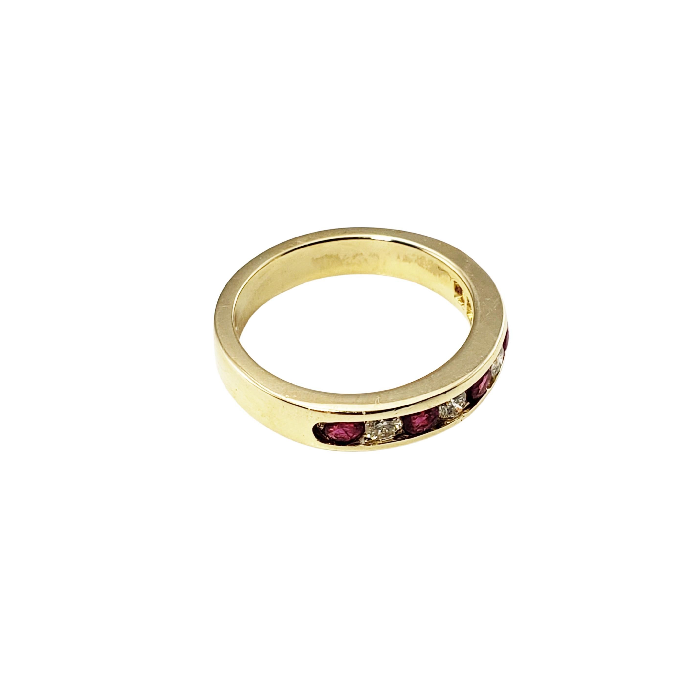 Brilliant Cut 14 Karat Yellow Gold Lab Created Ruby and Diamond Band Ring