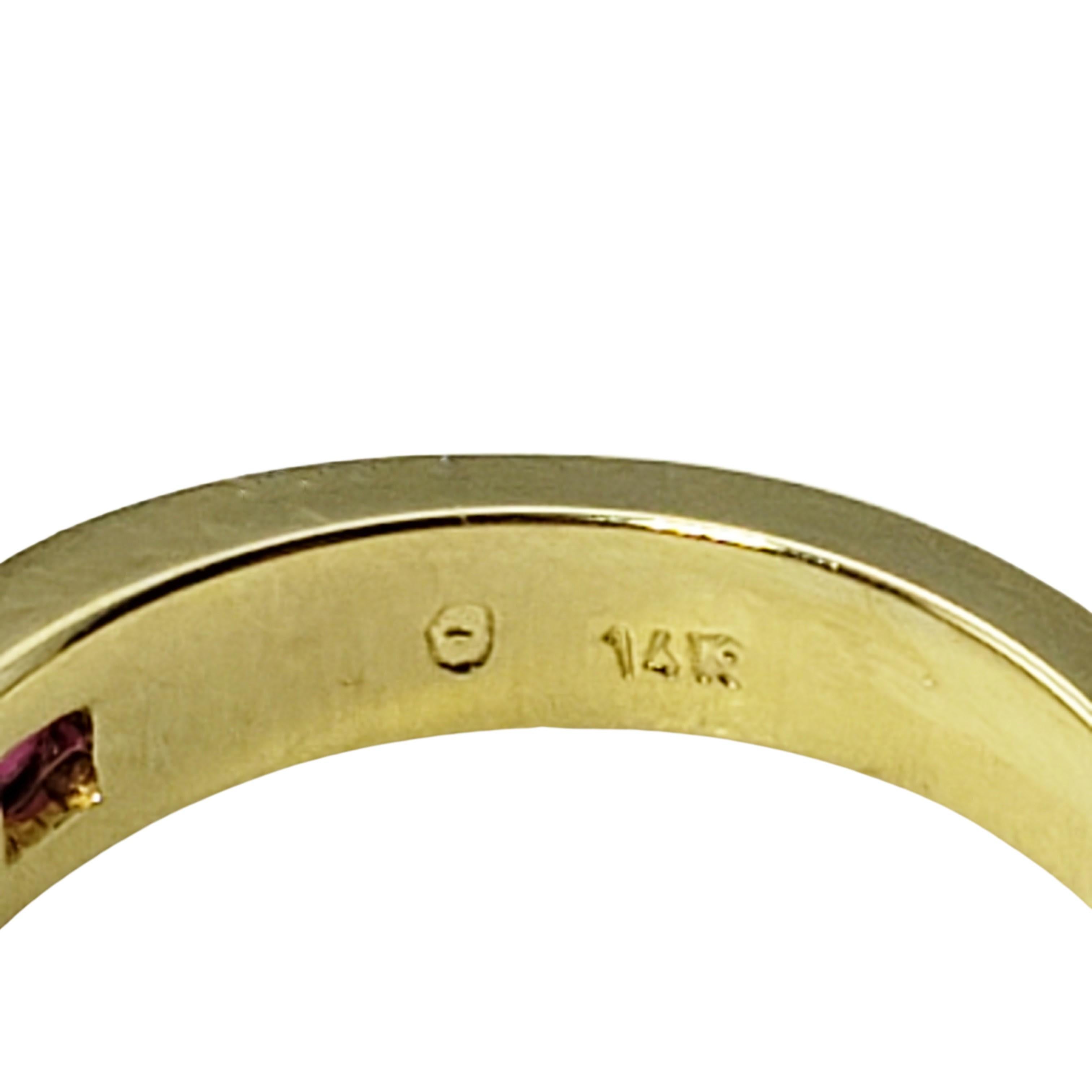 Women's 14 Karat Yellow Gold Lab Created Ruby and Diamond Band Ring