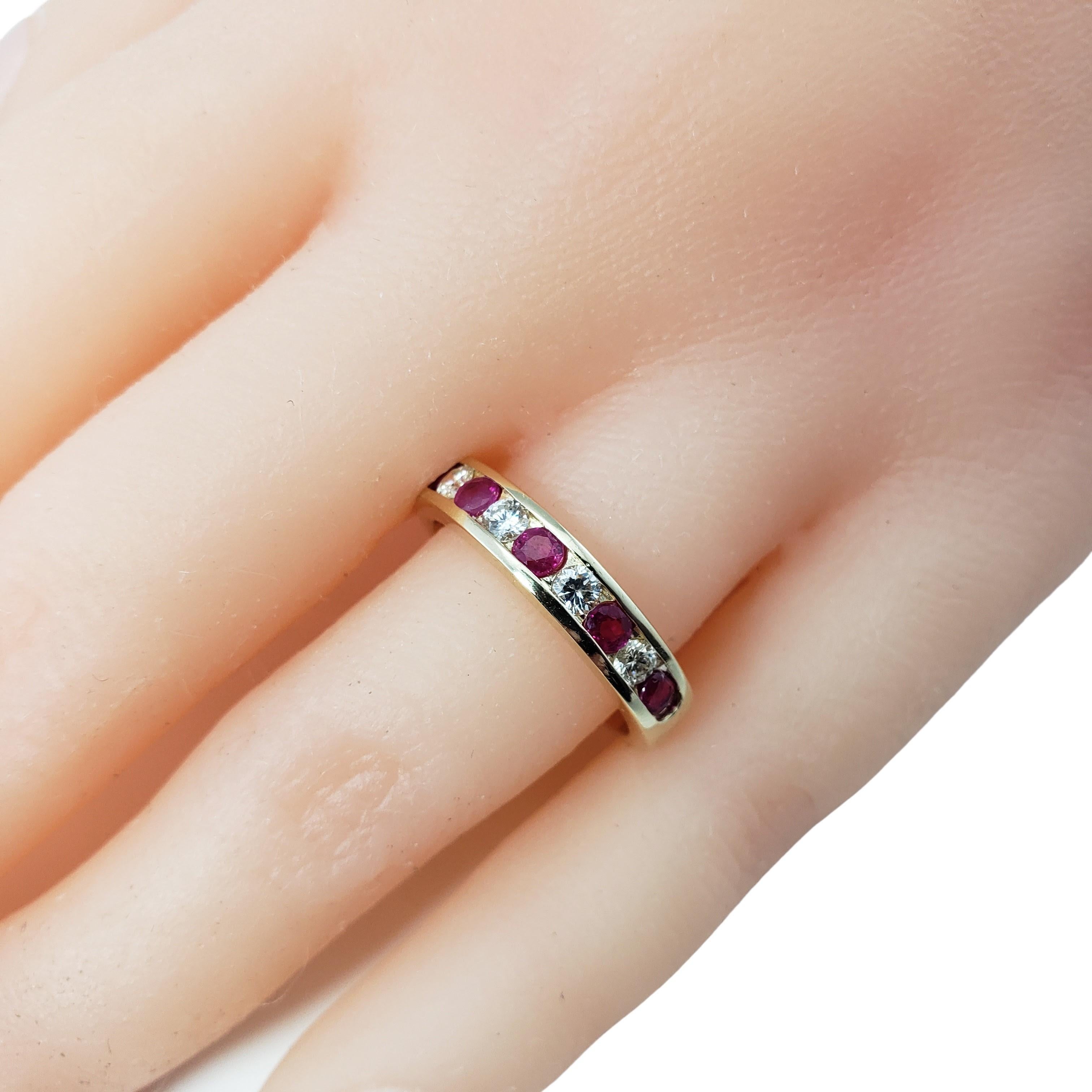 14 Karat Yellow Gold Lab Created Ruby and Diamond Band Ring 2