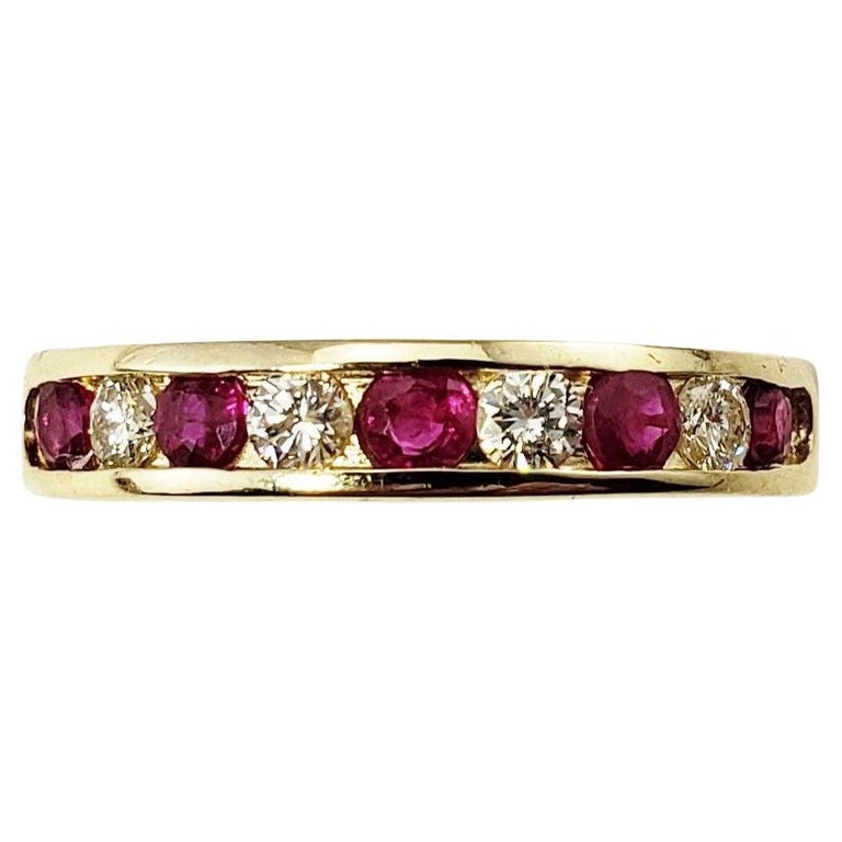 14 Karat Yellow Gold Ruby and Diamond Band Ring For Sale at 1stDibs