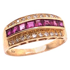 14 Karat Yellow Gold Ruby and Diamond Band Wedding Anniversary Ring