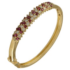 14 Karat Yellow Gold Ruby and Diamond Bangle Bracelet