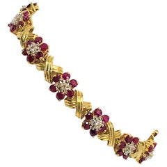 14 Karat Yellow Gold Ruby and Diamond Bracelet