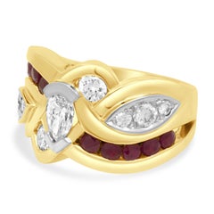 14 Karat Yellow Gold Ruby and Diamond Channel Set Ring