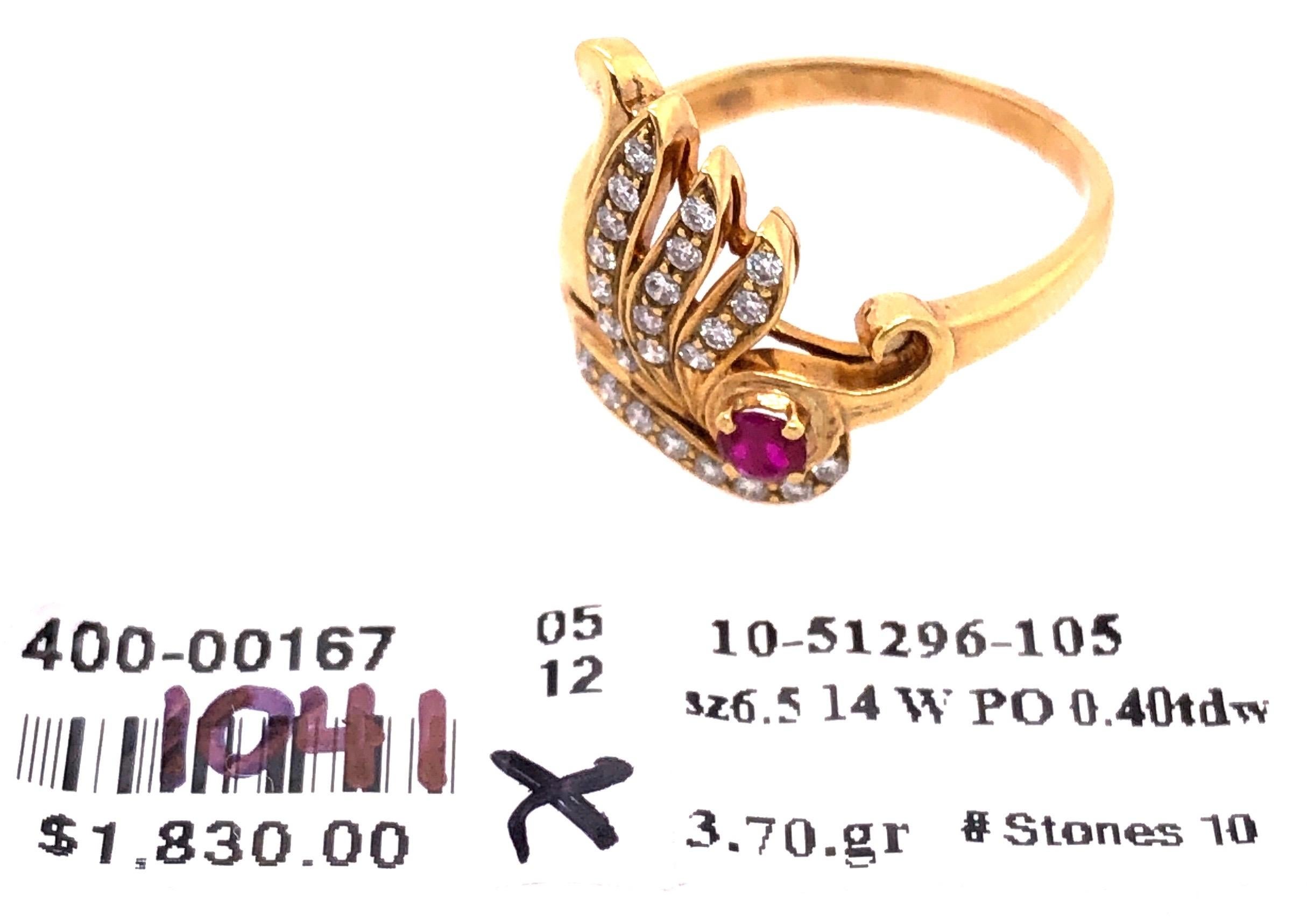 14 Karat Yellow Gold Ruby and Diamond Contemporary Ring For Sale 2