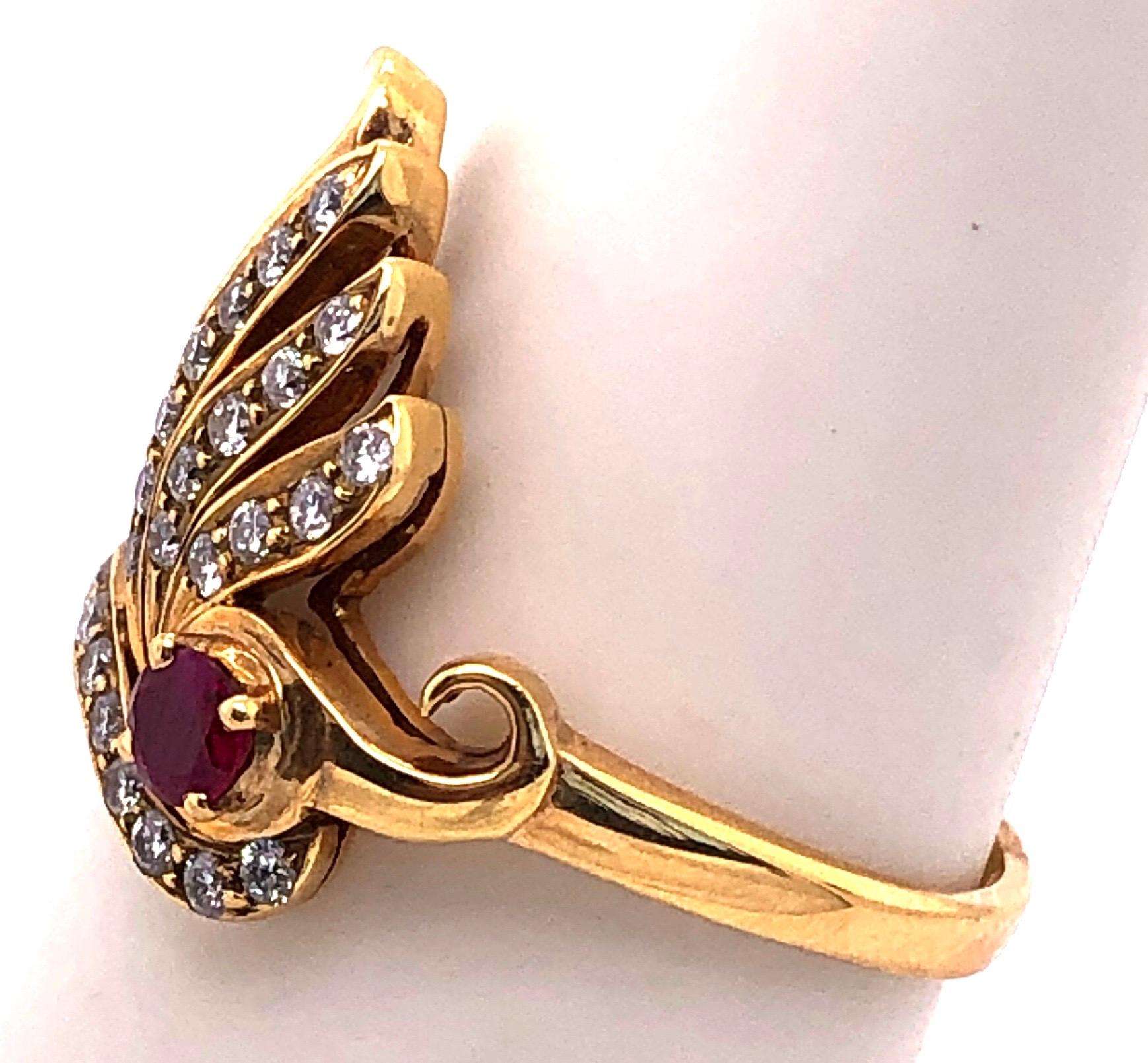 14 Karat Yellow Gold Ruby and Diamond Contemporary Ring In Good Condition For Sale In Stamford, CT