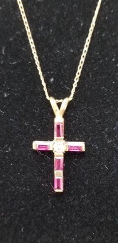14 Karat Yellow Gold Ruby and Diamond Cross