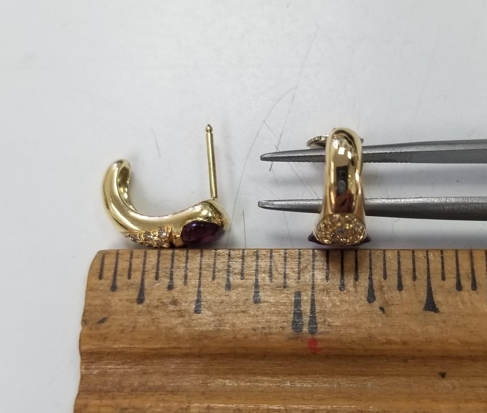 14 Karat Yellow Gold Ruby and Diamond Earrings  In Excellent Condition For Sale In Los Angeles, CA