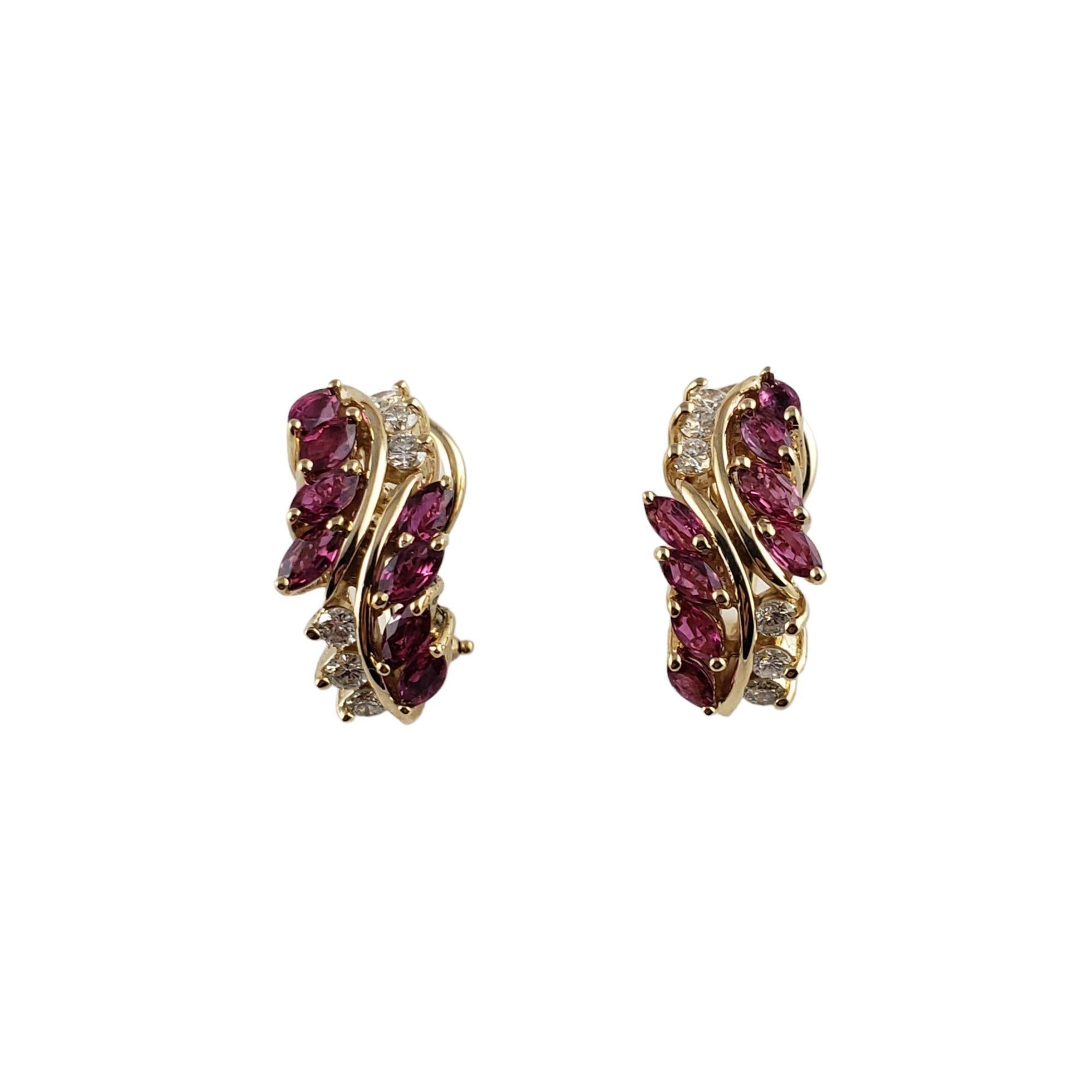 Women's 14 Karat Yellow Gold Natural Ruby and Diamond Earrings For Sale