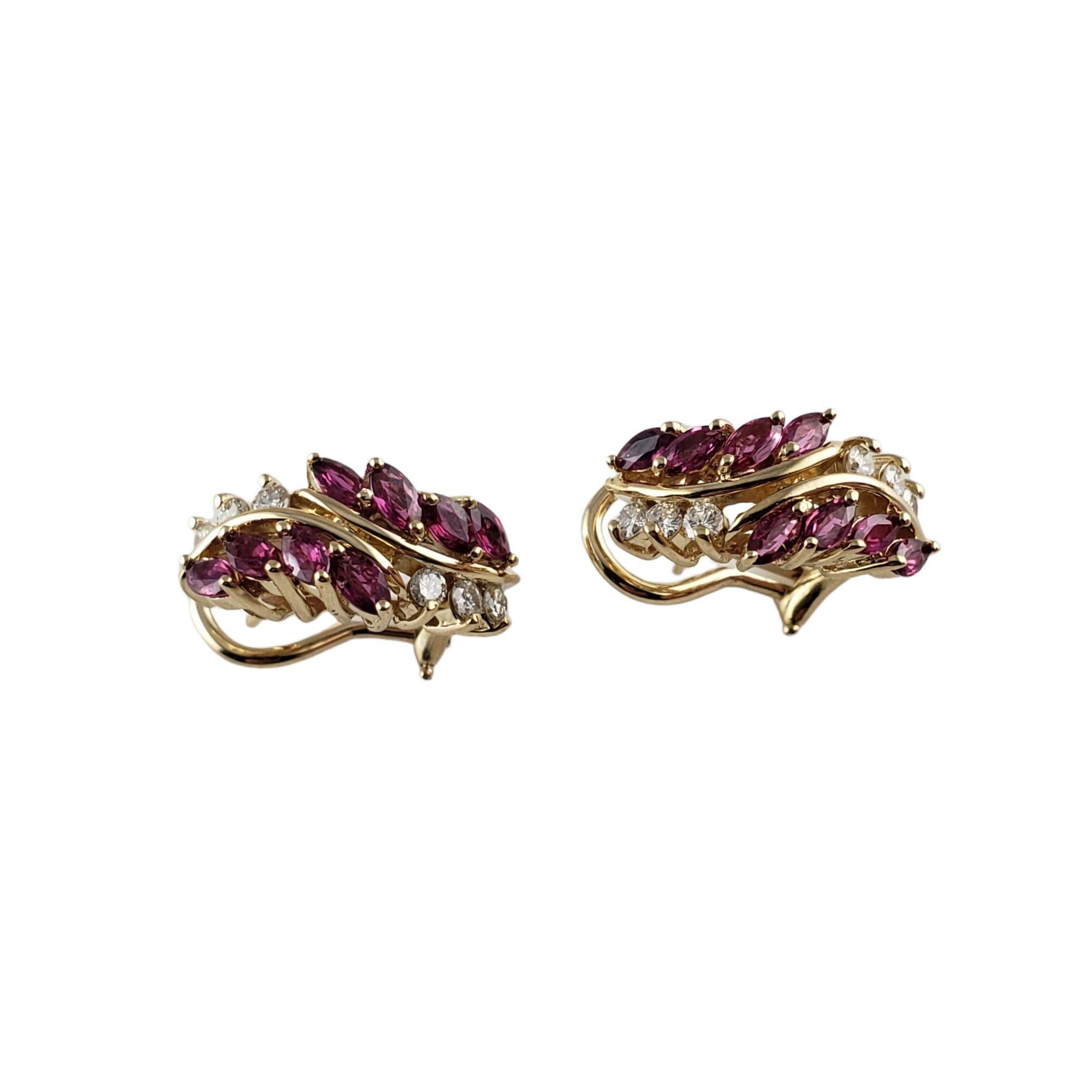 14 Karat Yellow Gold Natural Ruby and Diamond Earrings For Sale 1