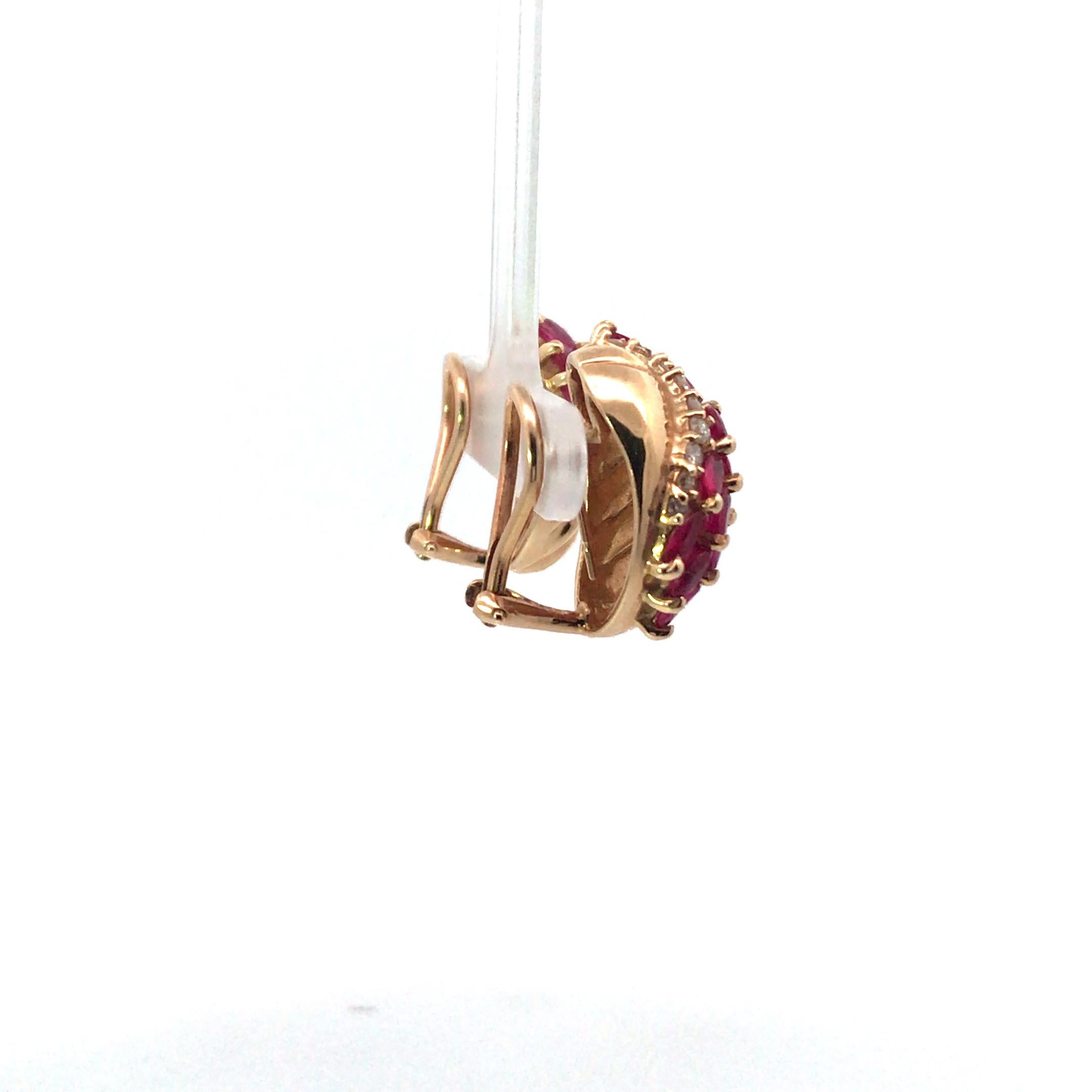 14 Karat Yellow Gold Ruby and Diamond Earrings For Sale 1
