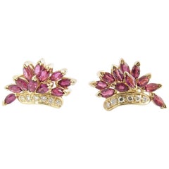 14 Karat Yellow Gold Ruby and Diamond Earrings