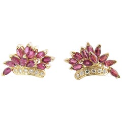 14 Karat Yellow Gold Ruby and Diamond Earrings