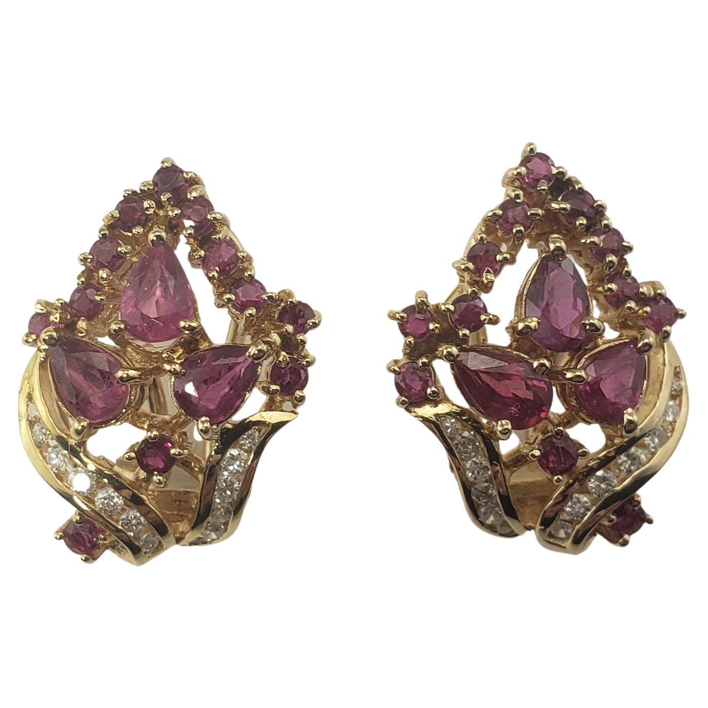 14 Karat Yellow Gold Natural Ruby and Diamond Earrings For Sale