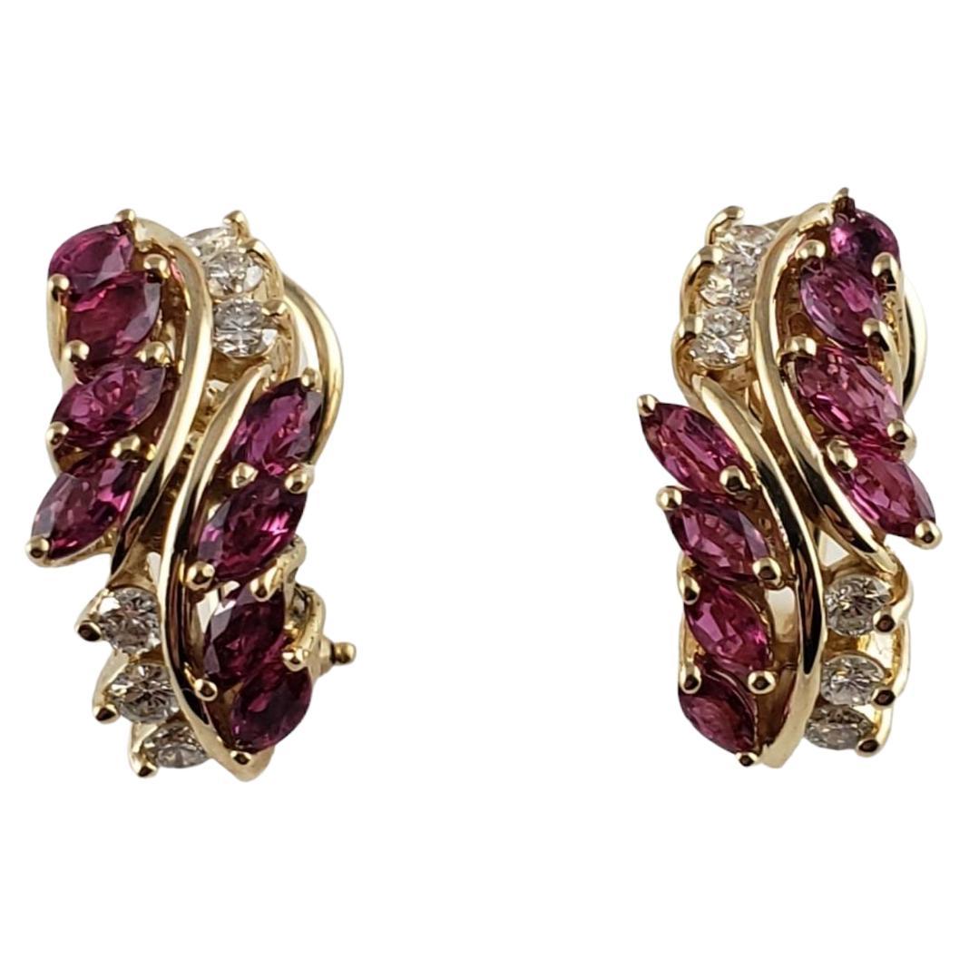 14 Karat Yellow Gold Natural Ruby and Diamond Earrings For Sale