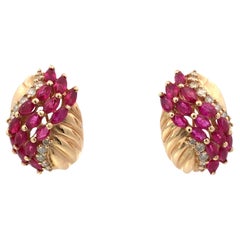 14 Karat Yellow Gold Ruby and Diamond Earrings